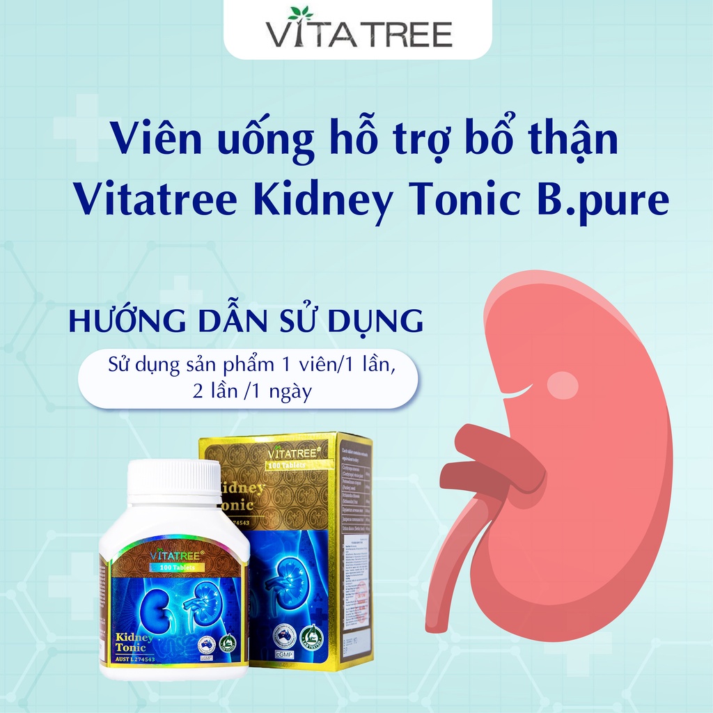 Viên uống bổ thận Vitatree Kidney Tonic tăng cường sinh lý nam, bổ thận tráng dương hộp 100 viên