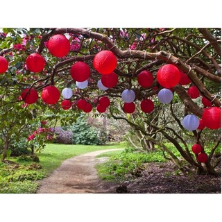 Đèn lồng đỏ giấy lụa trang trí Tết size 25cm, 20cm, 15cm