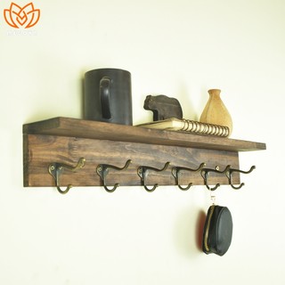 Móc gỗ treo quần áo gắn tường, kệ treo đồ trang trí MegoVN, giá gỗ treo quần áo màu nâu rustic