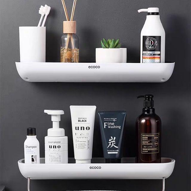 Kệ nhà tắm để đồ ECOCO cao cấp không cần khoan tường, có móc phơi khăn