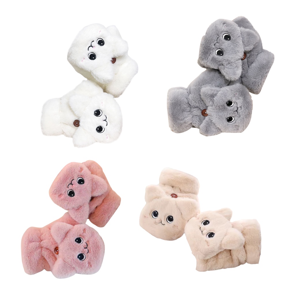 1 Đôi Găng Tay Lông Xù Dày Hai Lớp Hở Ngón Giữ Ấm Mềm Mại Họa Tiết Mèo Hoạt Hình Dành Cho Nữ Dùng Trong Văn Phòng