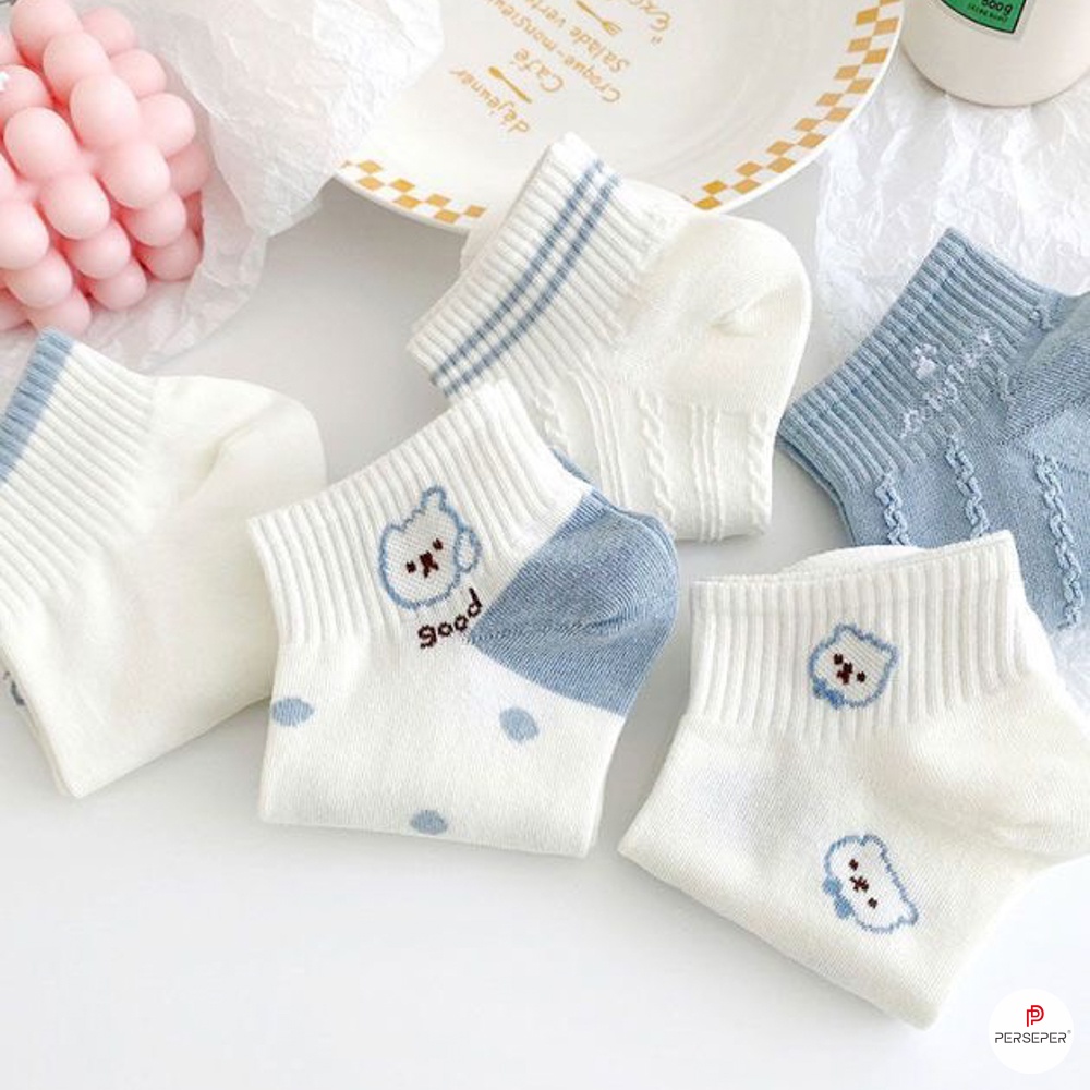 Tất vớ cổ ngắn nữ họa tiết dễ thương, chất liệu cotton co giãn 4 chiều - Sope Shop