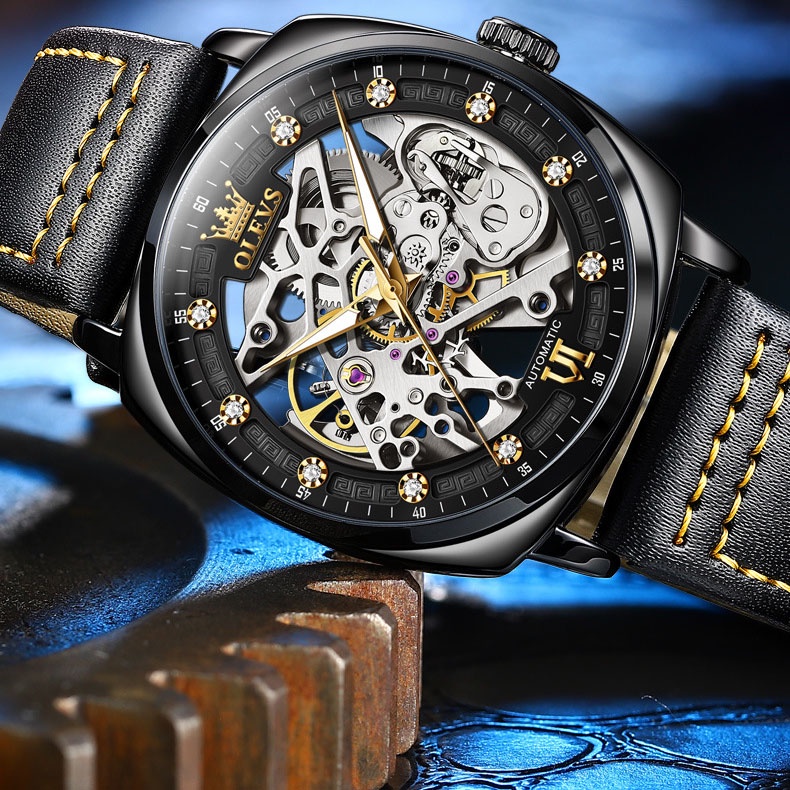 Đồng Hồ Nam Olevs Máy Cơ Size 40mm,Dây Đeo Bằng Da,Kim Dạ Quang,Chống Nước 30m,Bảo Hành Toàn Quốc 12 Tháng