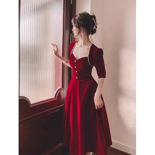 Đầm nhung viền ren _ D201