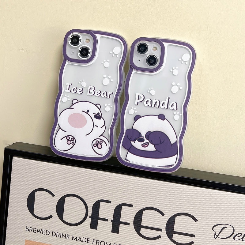 Cute Casing For iPhone 14 13 12 11 Pro Xs max 7 8 Plus X XR 14ProMax 13promax 12promax 11promax Waves Edge Fine Hole Cartoon We Bare Bears ice Bear Panda Clear Soft Phone Case Full Fine hole Lens Protection Back Cover HNB 05