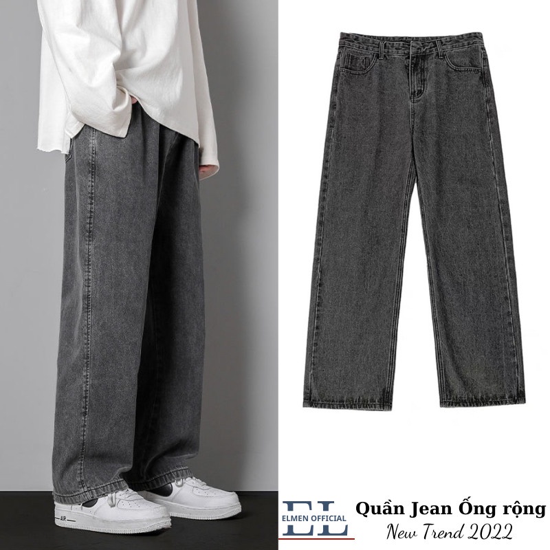 Quần jeans xám nam baggy ống suông rộng dáng đứng vải jeans bò xanh phom xuông cao cấp ELMEN SR01 hottrend 2023 | BigBuy360 - bigbuy360.vn