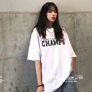 Áo thun nam nữ form rộng tay lỡ Mẹ Sam 24h áo phông unisex chất liệu thun Cotton in chữ Champs
