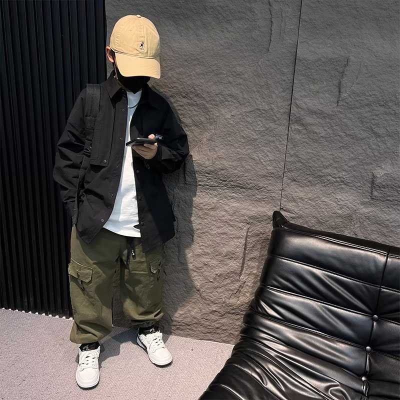 Áo Khoác Sơ Mi Tay Dài Màu Trơn Dáng Rộng Thời Trang Xuân Thu Cho Bé Trai Và Gái Plus Size