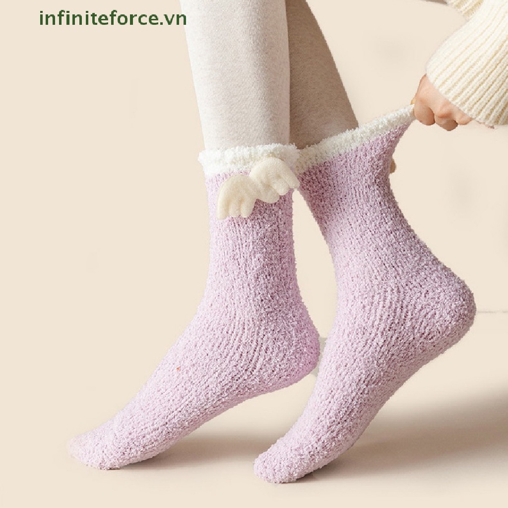1 Đôi Tất Lông Cừu San Hô Dày Giữ Ấm Họa Tiết Hoạt Hình Dễ Thương