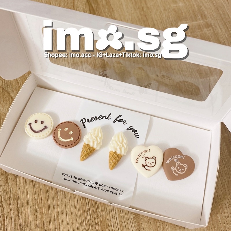 HỘP QUÀ TẶNG BÔNG TAI socola kẹo ngọt kem smile gấu tim imo.sg dễ thương đáng yêu cho bạn gái phong cách hàn ulzzang