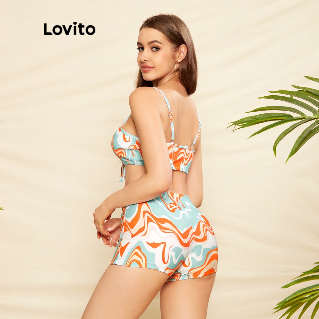 Lovito sexy Bộ bikini nữ 3 mảnh Water Ri gợn sóng có miếng lót rời L33AD013 (Nhiều màu)
