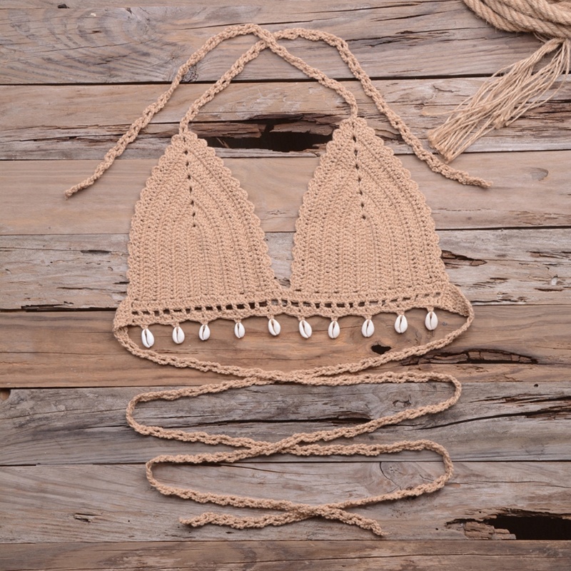 Áo Croptop Dệt Kim Phối Tua Rua Thời Trang Đi Biển Mùa Hè Cho Nữ