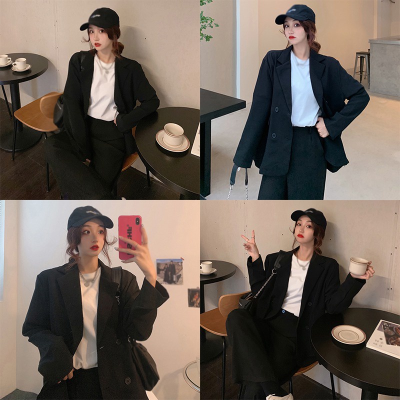 Áo Khoác Blazers Tay Dài Dáng Rộng Phong Cách Hàn Quốc Cổ Điển Thời Trang Cho Nữ