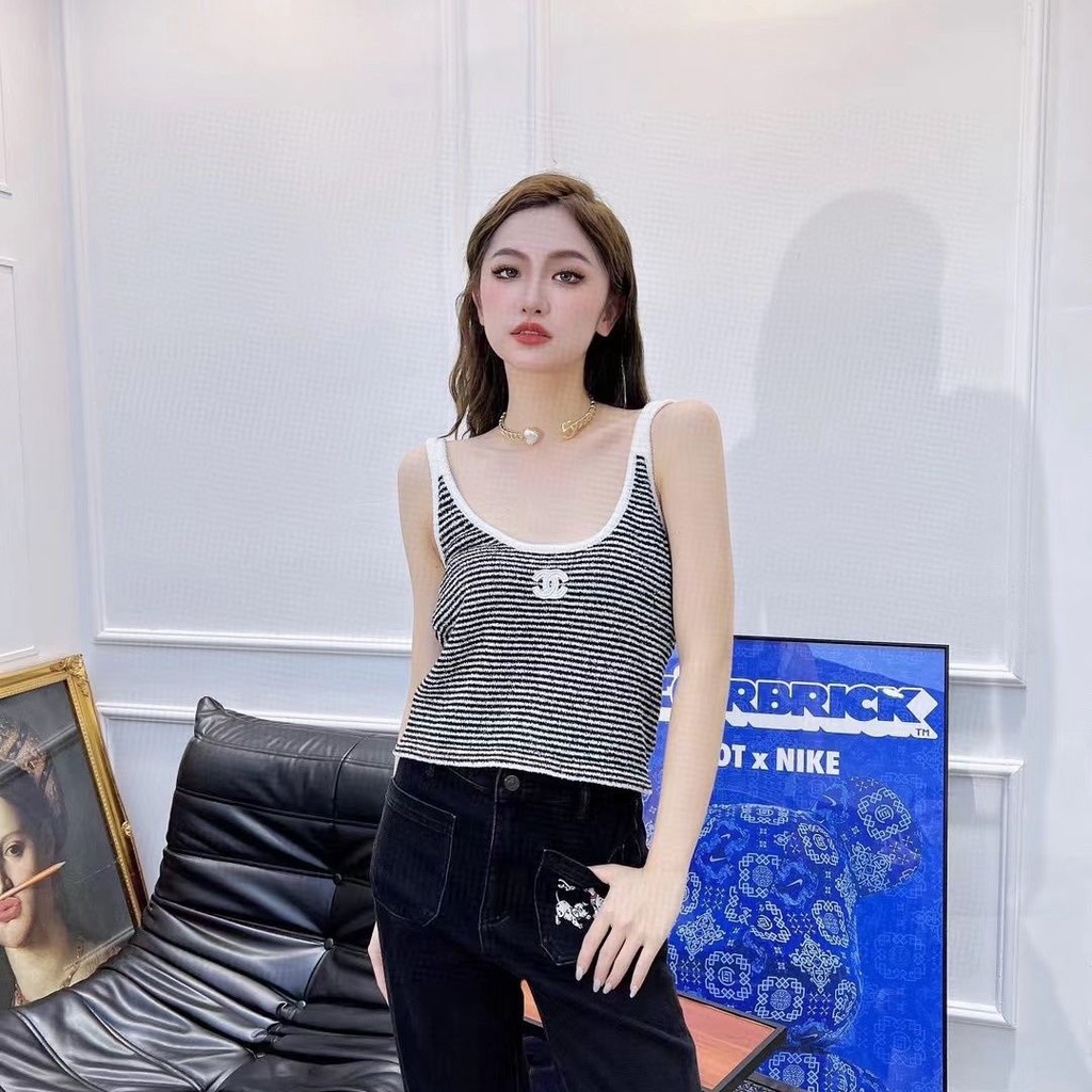 Three-standard correct version 23 early spring new CHANEL striped camisole women's sexy display camisole fashion