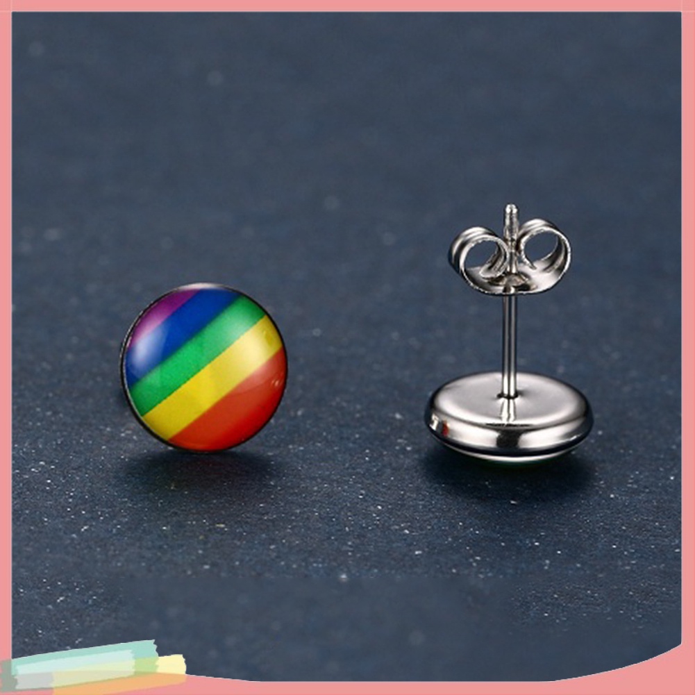 Đôi khuyên tai hình tròn màu cầu vồng thời trang cho nữ