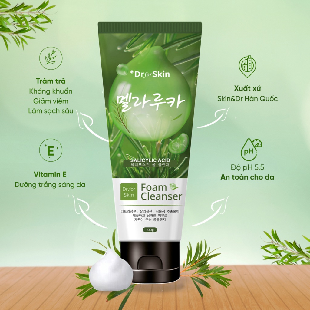 Sữa rửa mặt tràm trà cho da mụn Skin&dr 100g 30Shine phân phối chính hãng dưỡng ẩm trấng da