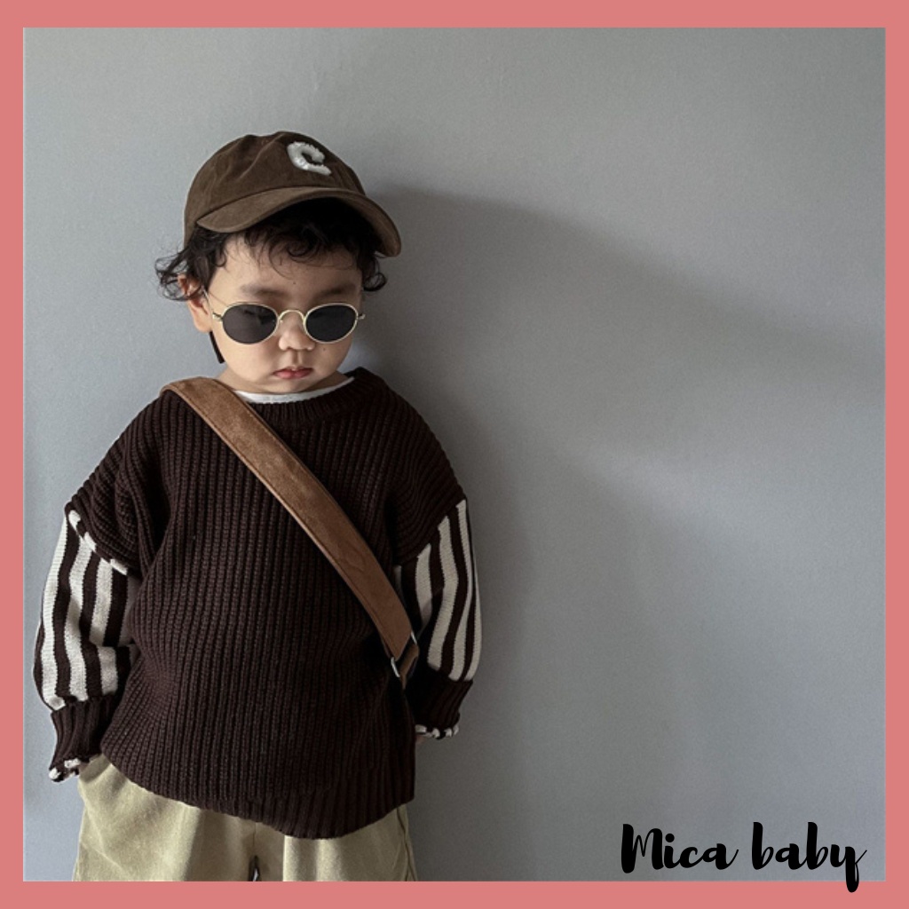 Áo len cho bé kiểu dáng cổ tròn tay sọc dọc phong cách Hàn Quốc cá tính cho bé QA67 Mica baby