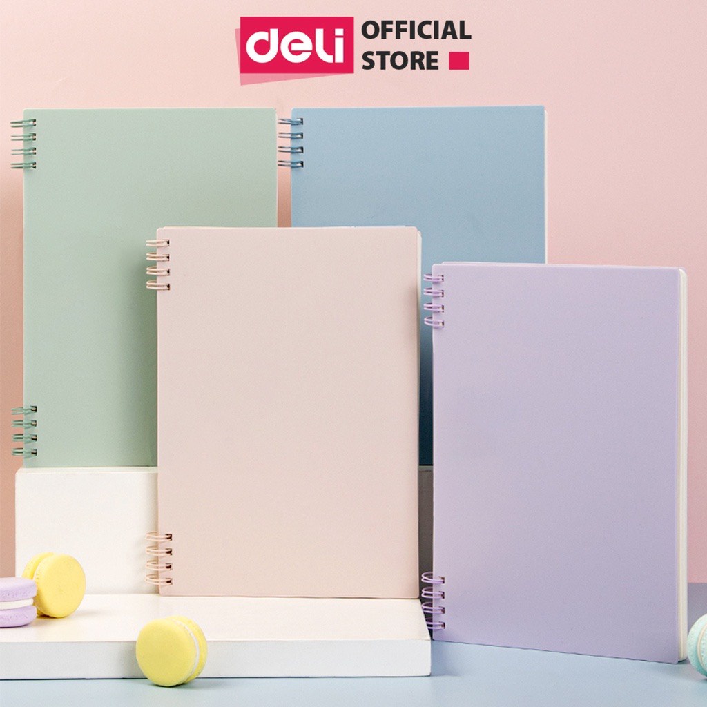 Sổ lò xo gáy xoắn màu pastel A5/B5 160 trang kẻ ngang Deli - Phù hợp làm planner, sử dụng như tập vở học sinh - 24202