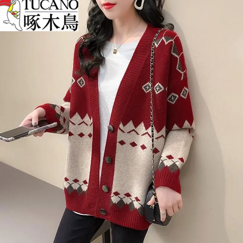Hàng Mới Về Mới Áo Khoác Cardigan Dệt Kim Tay Dài Dáng Rộng In Họa Tiết Thổ Cẩm Kiểu Retro Thời Trang Xuân Thu Cho Nữáo len nữ Cardigan áo cardigan Áo Gile áo cardigan len áo khoác len áo khoác cardigan cadigan áo khoác len cardigan áo len ta