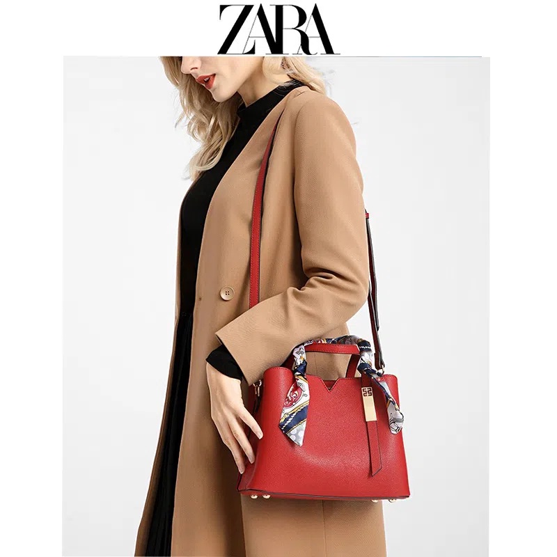 Zara Túi Xách Đeo Vai Chéo Cỡ Lớn Màu Đỏ Phong Cách Phương Tây Cho Cô Dâu