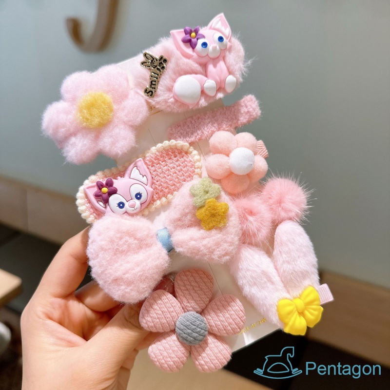 Set 10 Kẹp Tóc Vải Lông Đính Nơ Hoa Dễ Thương Cho Bé Gái