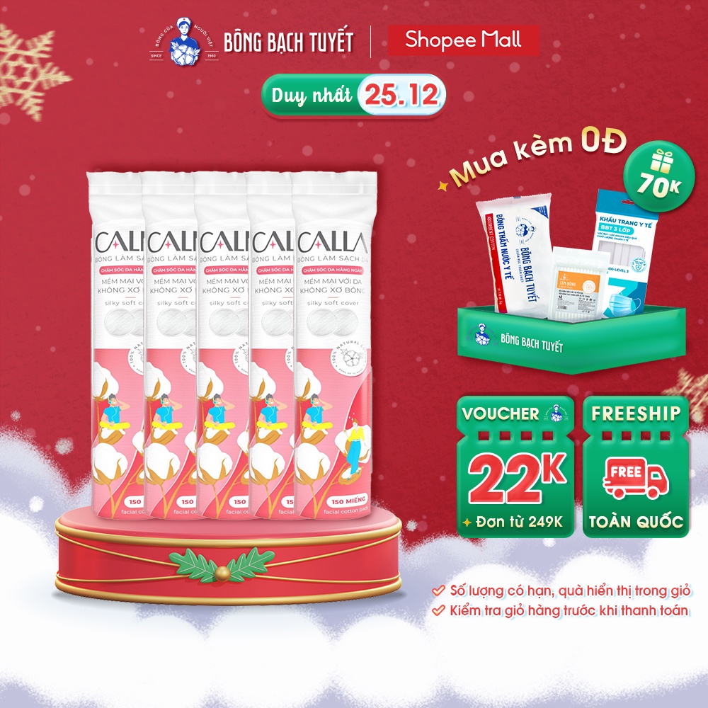 Combo 5 Gói Bông Tẩy trang làm sạch da Bông Bạch Tuyết Calla tròn mịn 150 miếng/gói