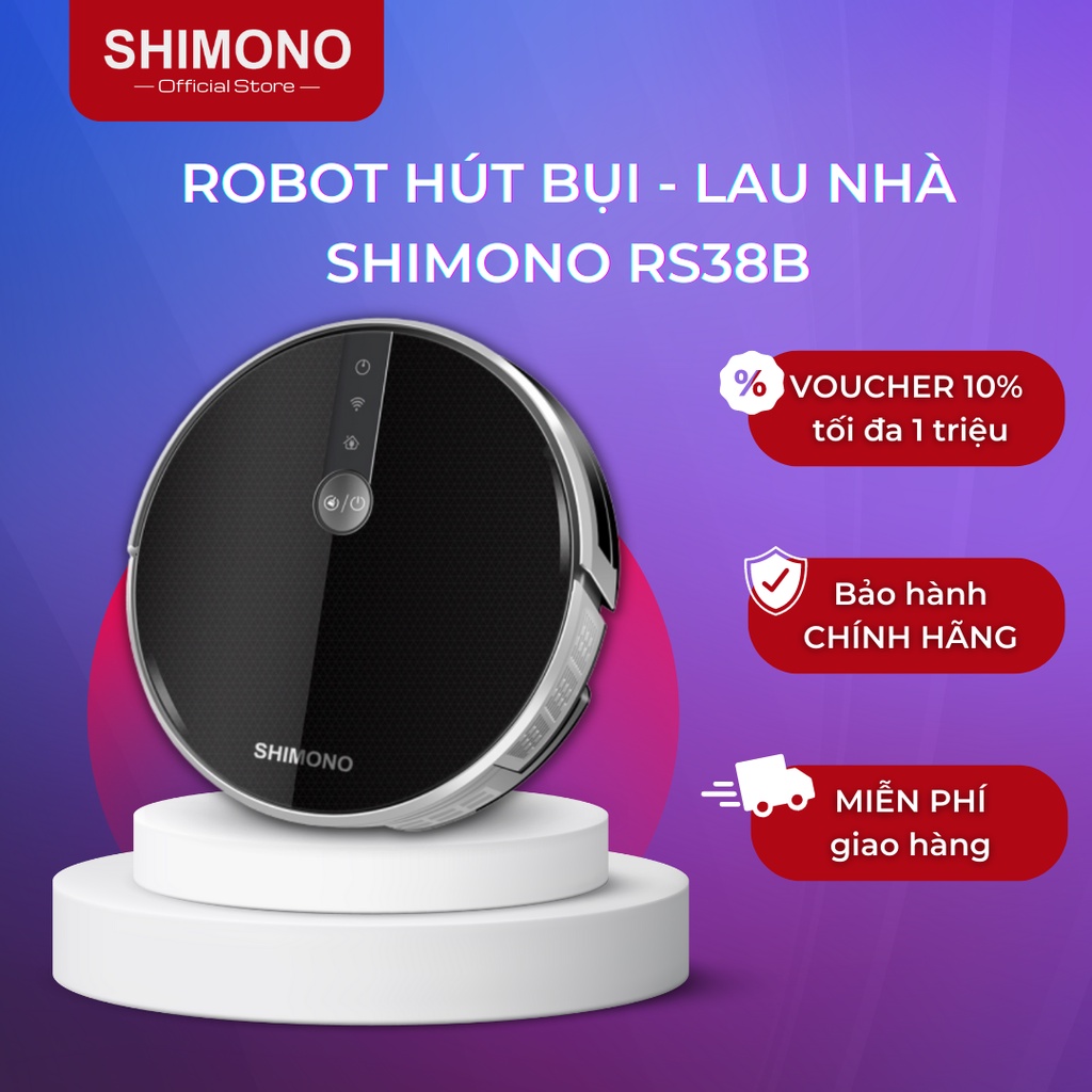 Robot hút bụi - lau nhà SHIMONO RS38B - Tia UV diệt khuẩn - Hàng chính hãng