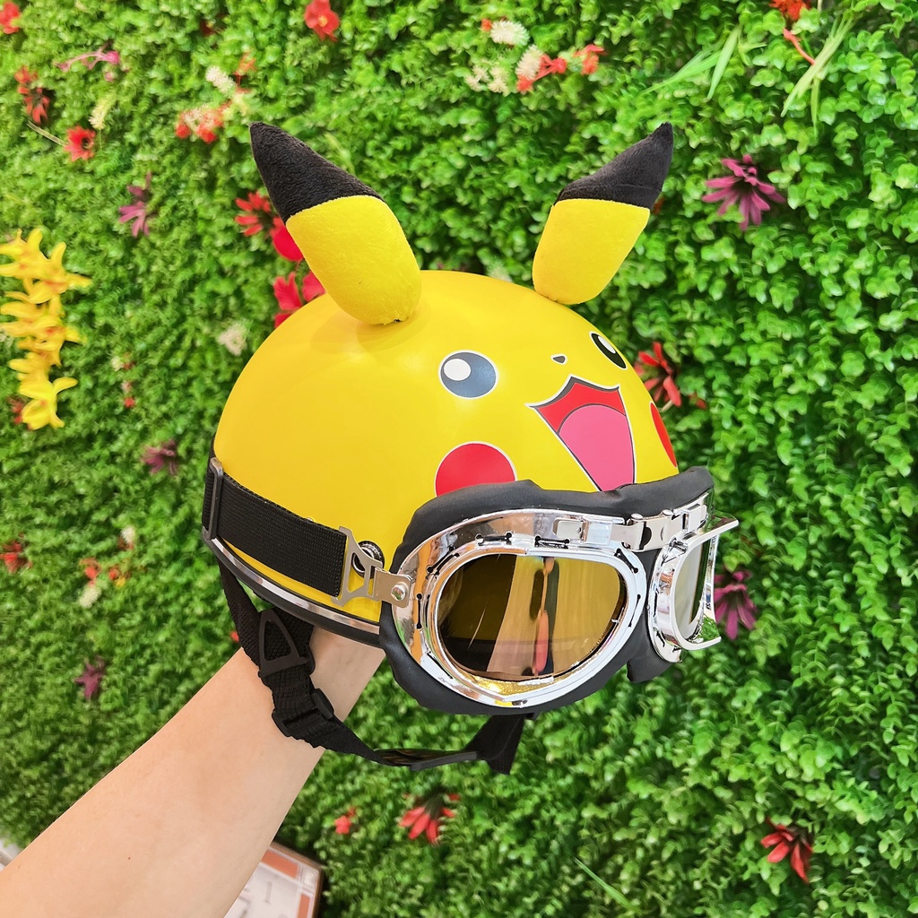 Nón Bảo Hiểm Nửa Đầu Pikachu Người Lớn + Kèm Kính Phi Công Thời Trang