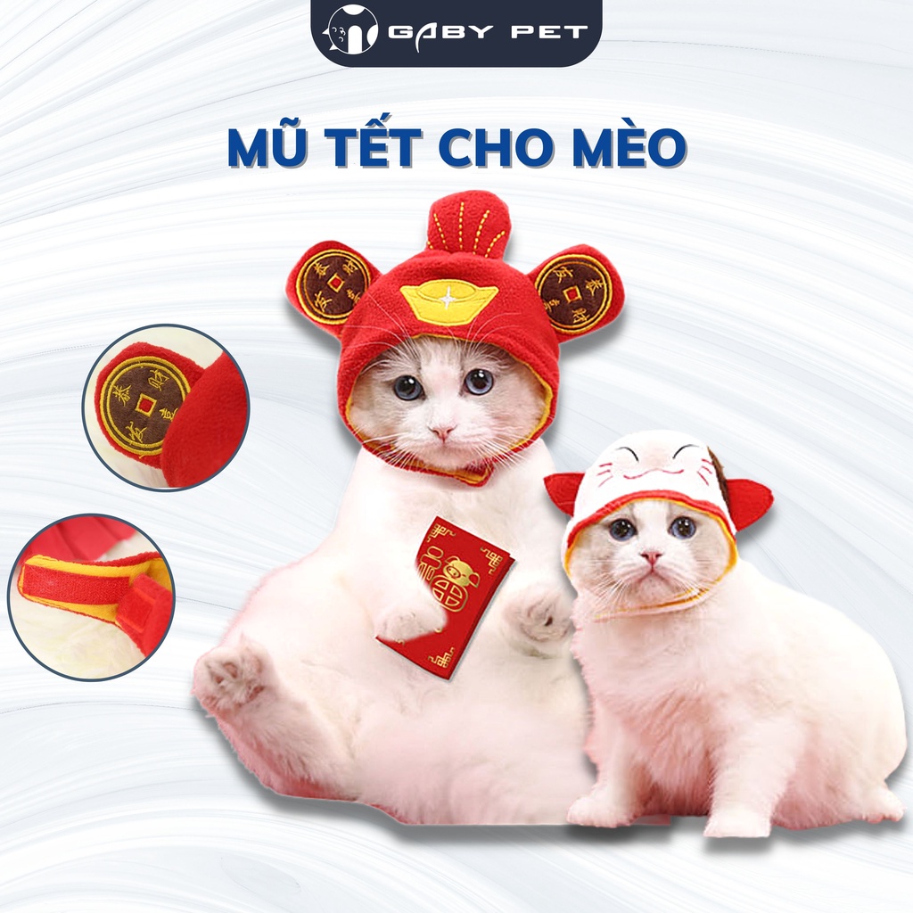 Mũ Tết Cho Chó Mèo GABYPET Chất Liệu Lông Cừu Ám Áp Họa Tiết Đáng Yêu