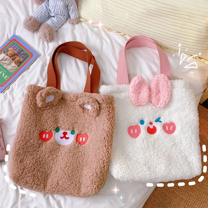 Túi Tote Đeo Vai / Xách Tay Bằng Vải Bông Mềm Thêu Họa Tiết Hoạt Hình Dễ Thương Sức Chứa Lớn Cho Nữ Jp