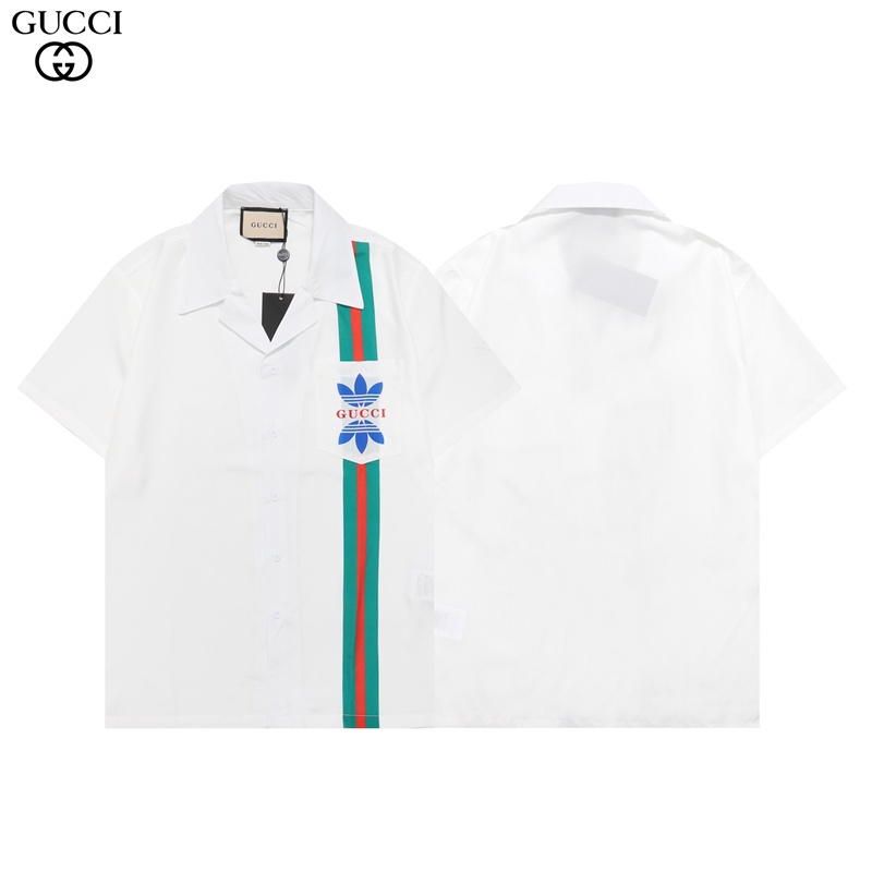 Gu - CC - Co Áo Sơ Mi Ngắn Tay Họa Tiết Sọc Dọc Màu Tương Phản Phong Cách Đường Phố