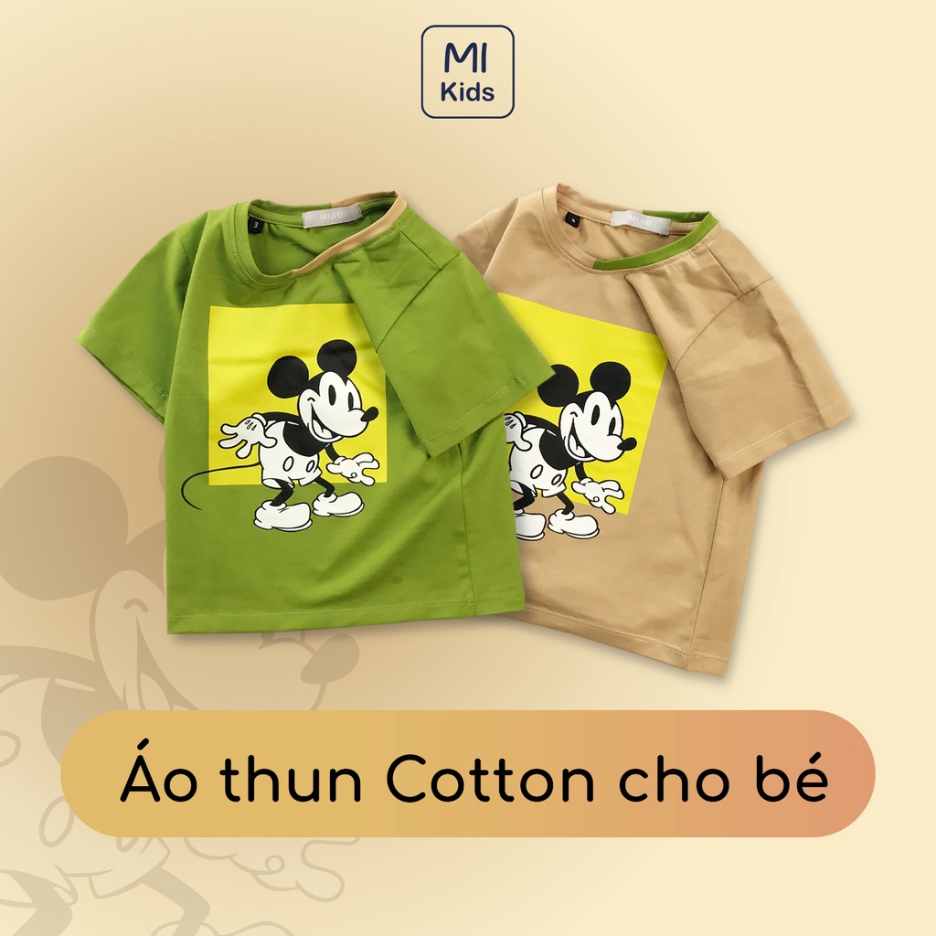 Áo thun bé trai Hình Chuột Mickey ngộ nghĩnh đáng yêu, áo Cotton mềm mịn Thoáng Mát full size cho bé đến 55kg