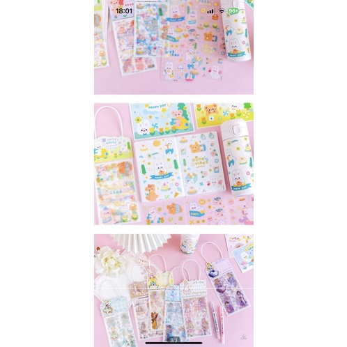 Sticker 4 tấm bé và thỏ có quai xách