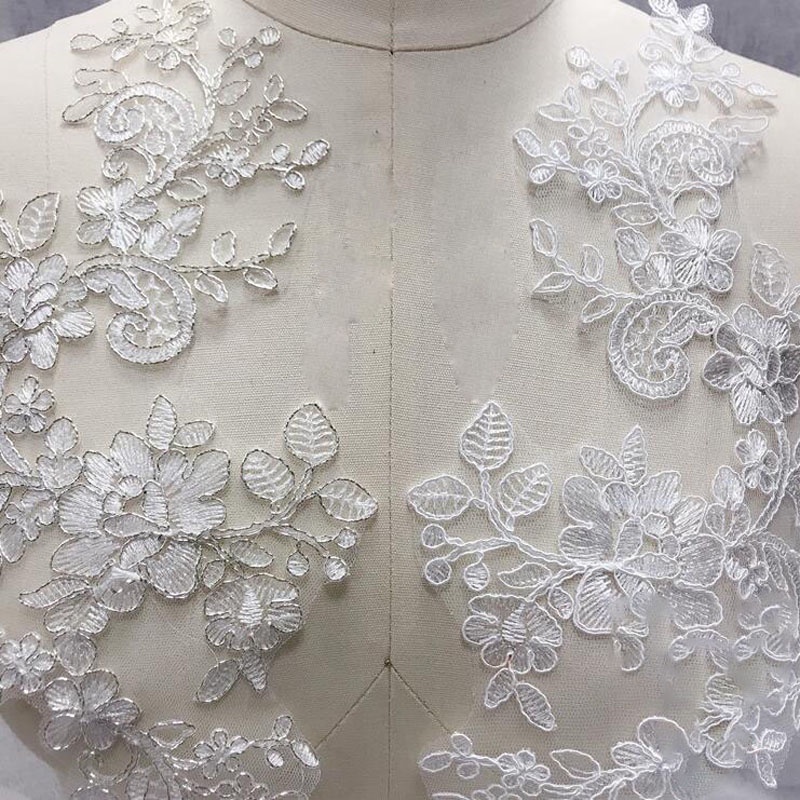 Cặp miếng vá quần áo ren hoa dạng dán trang trí kích thước 34x18cm