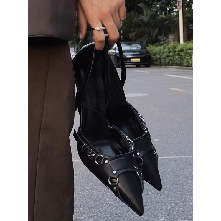 Giày Cao Gót Mũi Nhọn Màu Đen Thời Trang Thu Đông 2022 Sang Trọng Cho Nữ