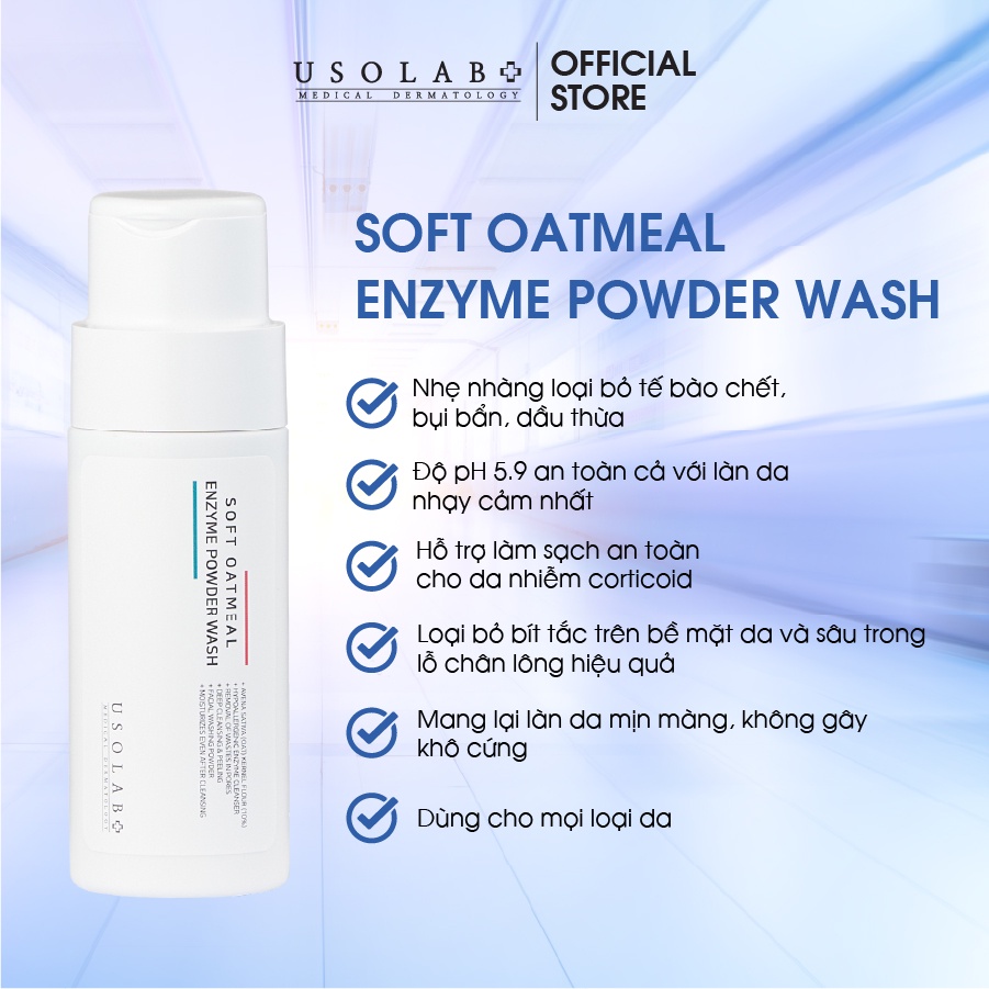 Tẩy da chết enzyme yến mạch Usolab Bio Soft Oatmetal Enzyme Powder Wash 50g