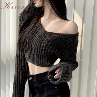 KAYNA Phụ nữ mùa thu và mùa đông thời trang mới croptop ngắn đan áo len áo khoác bó sát bên trong mặc áo khoác bên ngoài