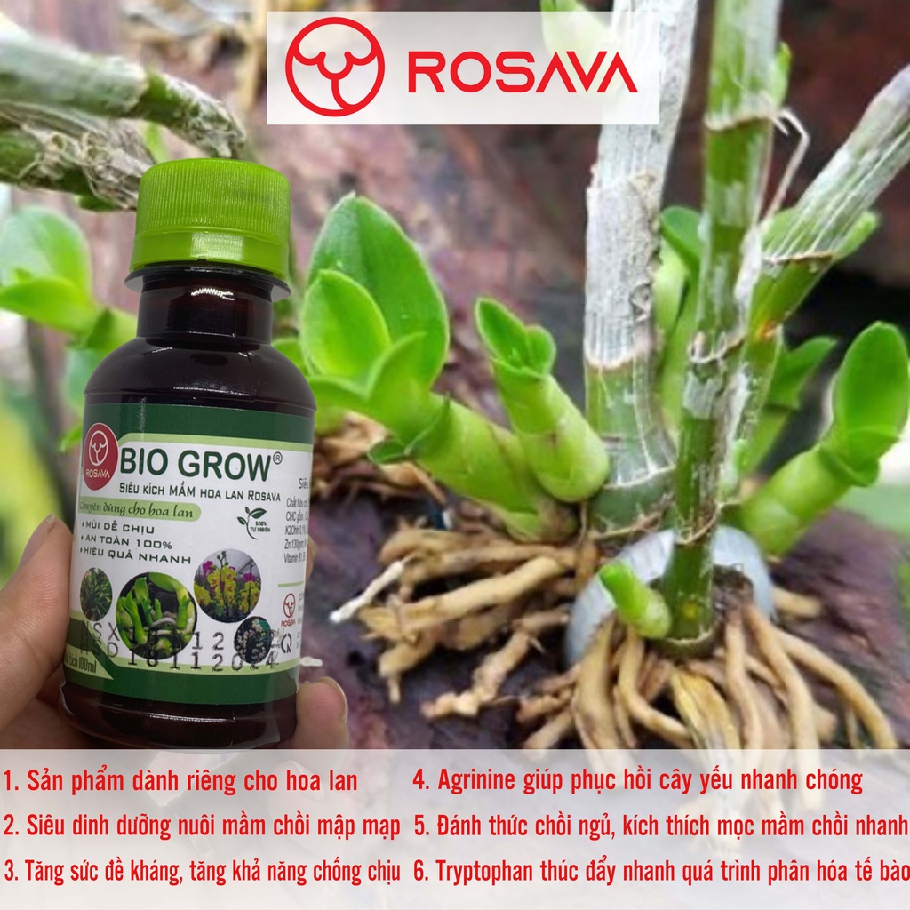 Phân bón lan, thuốc kích mầm cho cây và hoa lan Bio Grow hữu cơ vi sinh ROSAVA