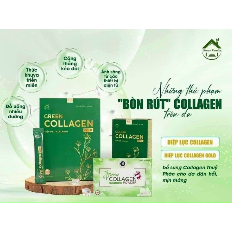 ( Mẫu mới ) Diệp Lục Collagen Gold Chính Hãng - Green Collagen Powder Hộp 30 Gói