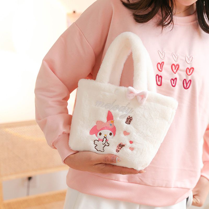 Kawaii Sanrio Cinnamoroll My Melody KT Lotso Embroidery Plush Handbag Shopping Bag Lunch Bag kid gift