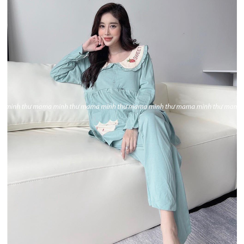 Bộ bầu - bộ sau sinh - chất liệu cotton - kiểu mới thời trang ( Dài - Thêu Dâu-WEET )