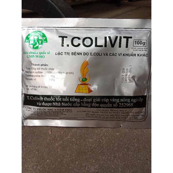t colivit 100g t covit t.colivit tcovit cho thú y lợn heo gà đá chọi chim vịt ngan dê thỏ tôm cua cá đi ỉa, tiêu chay