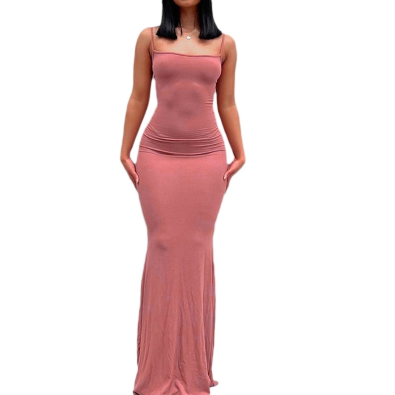 Xiangbao Đầm Dài Ôm Dáng Không Tay Hở Lưng Thanh Lịch Quyến Rũ