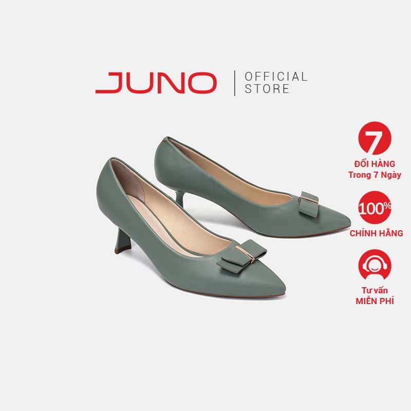 Giày Cao Gót Nữ 7cm Thời Trang JUNO Pump Gót Thanh Đính Nơ Trang Trí CG07134