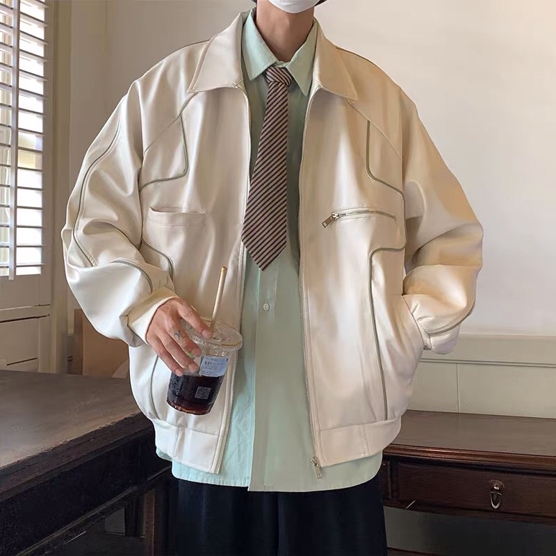 Áo khoác da có cổ hoạ tiết unisex