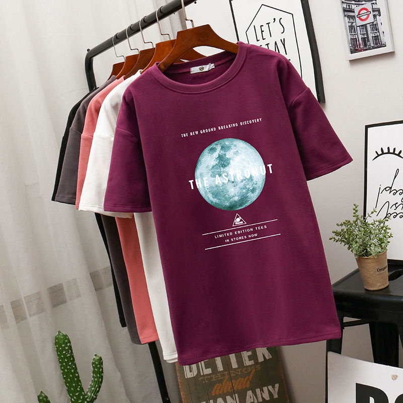 Áo thun SUXI tay ngắn dáng rộng in họa tiết thời trang cho nữ