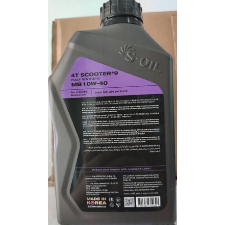 Dầu nhớt dành cho xe máy tay ga S-OIL Scooter #9 SN Plus - MB 10W40- 800ML - Tổng hợp 100%