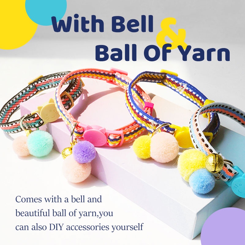 HamshMoc Vòng Cổ Nhẹ Mềm Mại Thoải Mái Bền Bỉ Có Chuông Và Bóng Lông Cho Thú Cưng