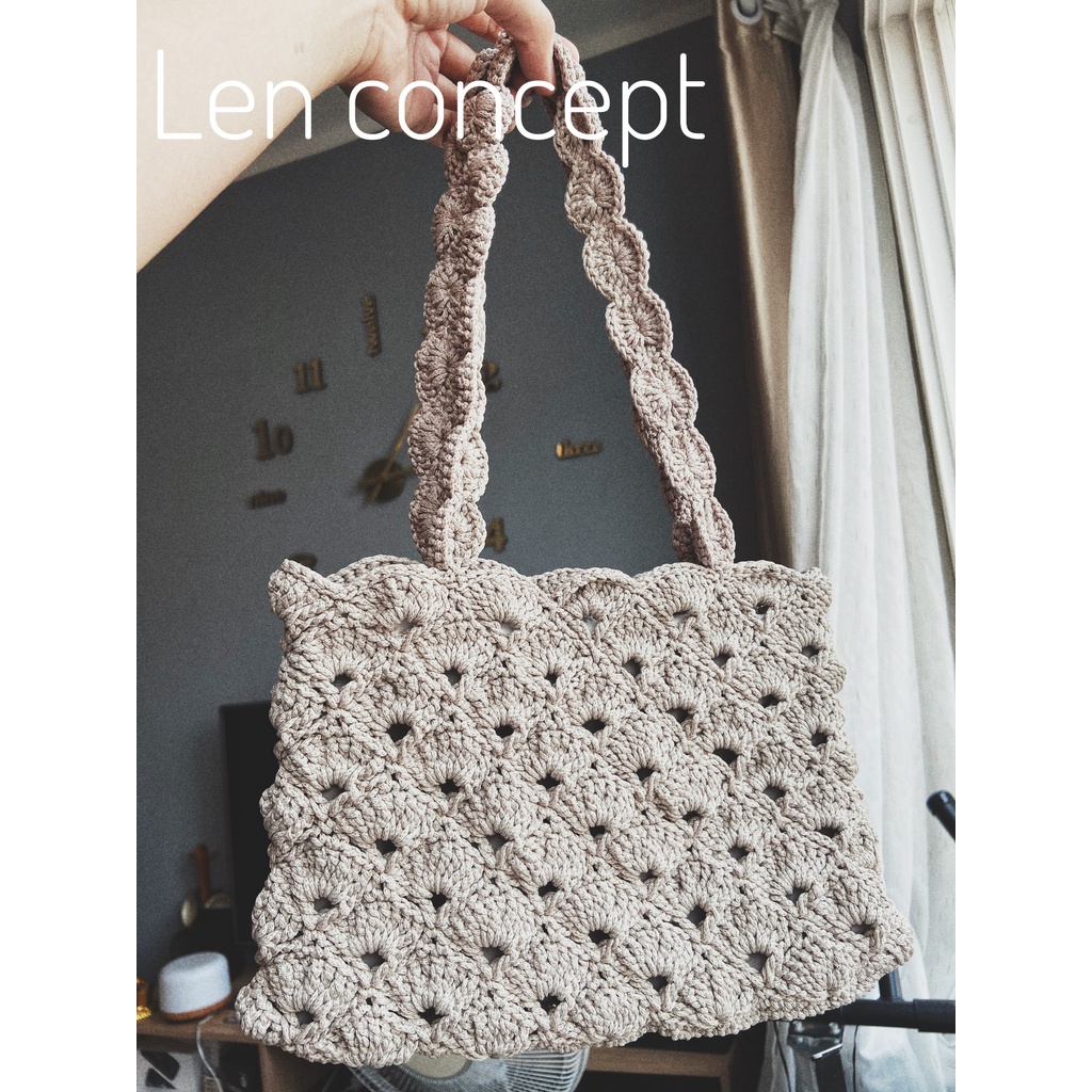 Túi len - họa tiết rẽ quạt siêu cute - HANDMADE 100%