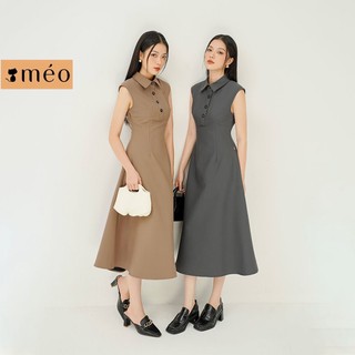 Váy liền nữ Méo shop dáng dài không tay cổ bẻ phối cúc Busta